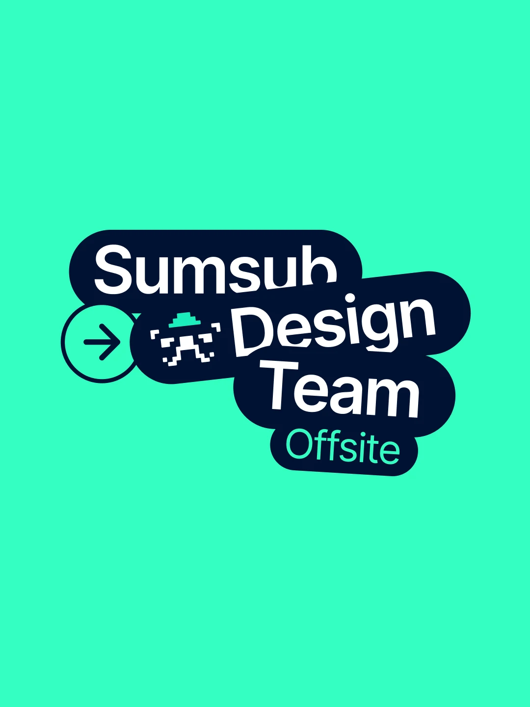Mint-green square with "Sumsub Design Team Offsite" lettering and a pixel logo