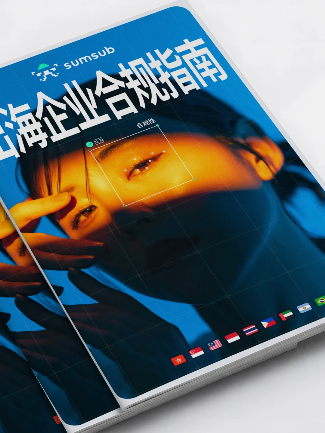 Blue and orange cover of a Chinese-language compliance guide lying on a white surface